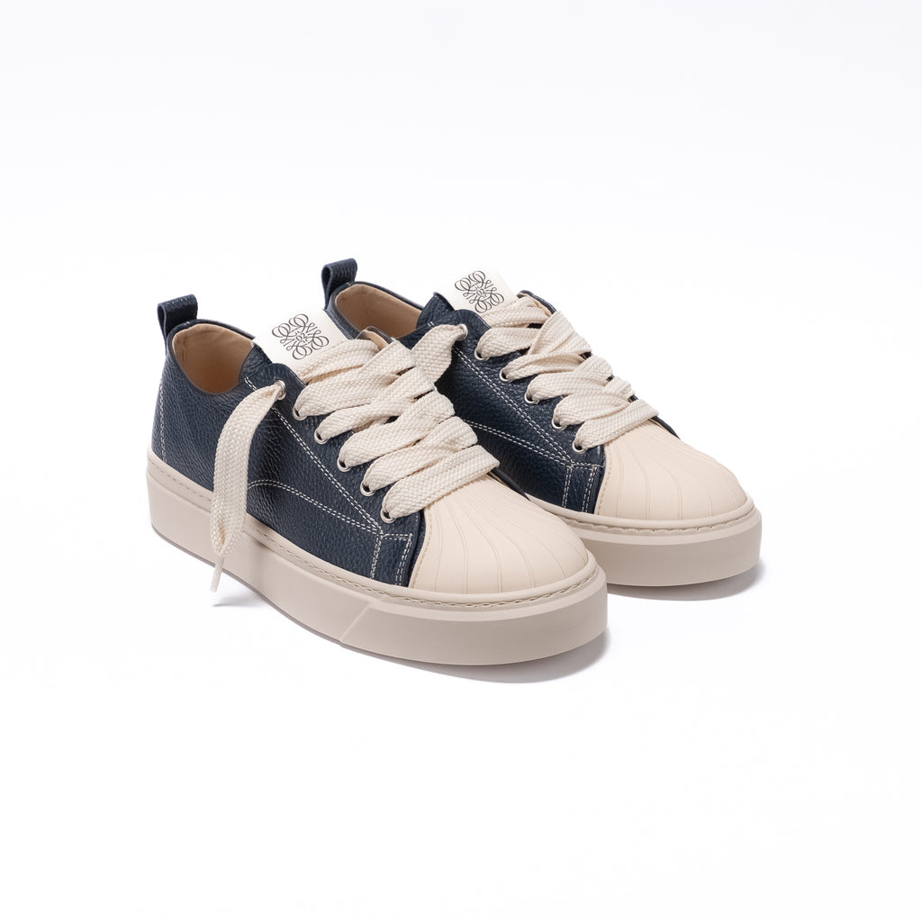 SORRENTO - Sneaker Bassa in Pelle Bottolata con Punta in Gomma – Blu