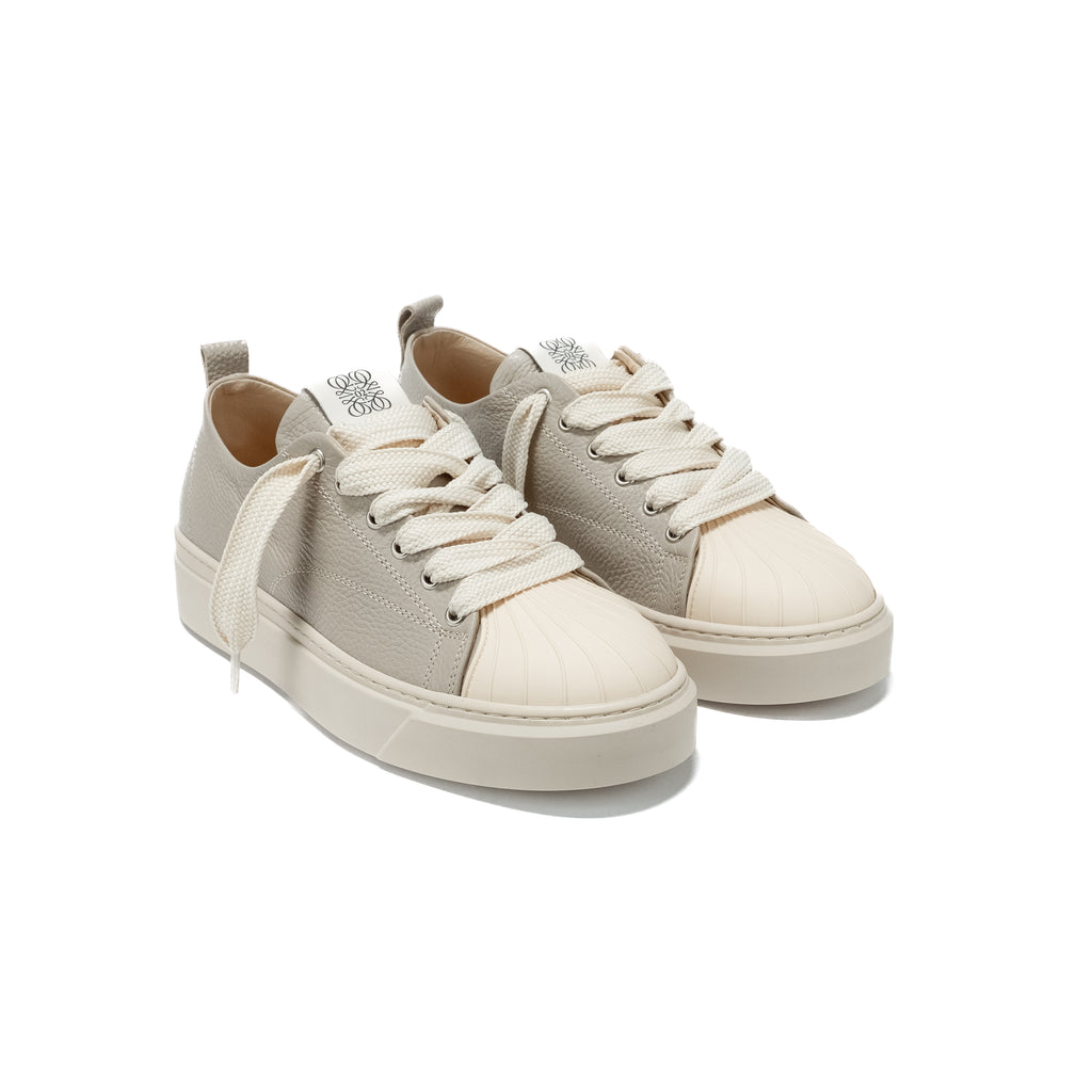 SORRENTO - Sneaker Bassa in Pelle Bottolata con Punta in Gomma – Grigio Perla