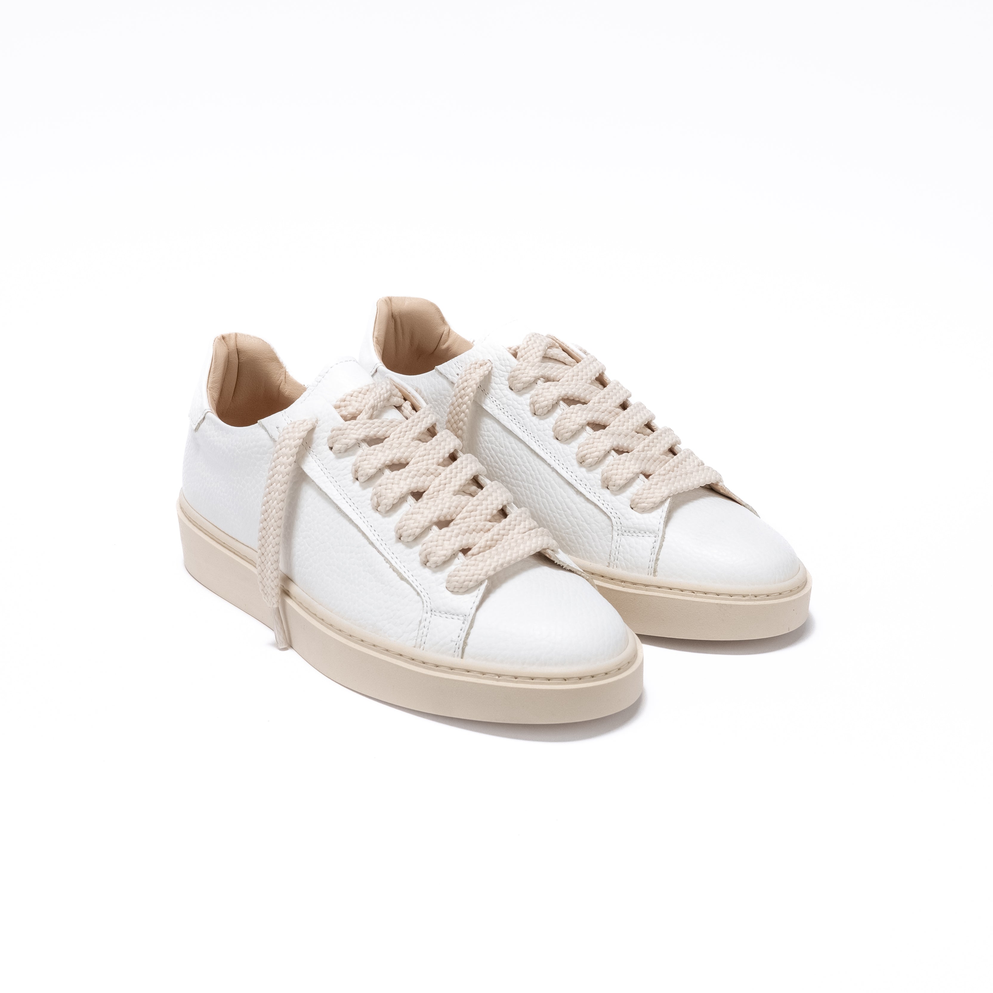 PANAREA - Sneaker Essenziale in Pelle Bottolata - Panna