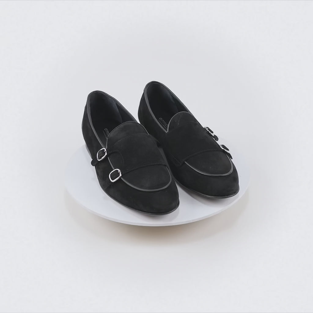 PORTOFINO - Mocassino Doppia Fibbia in Camoscio – Nero