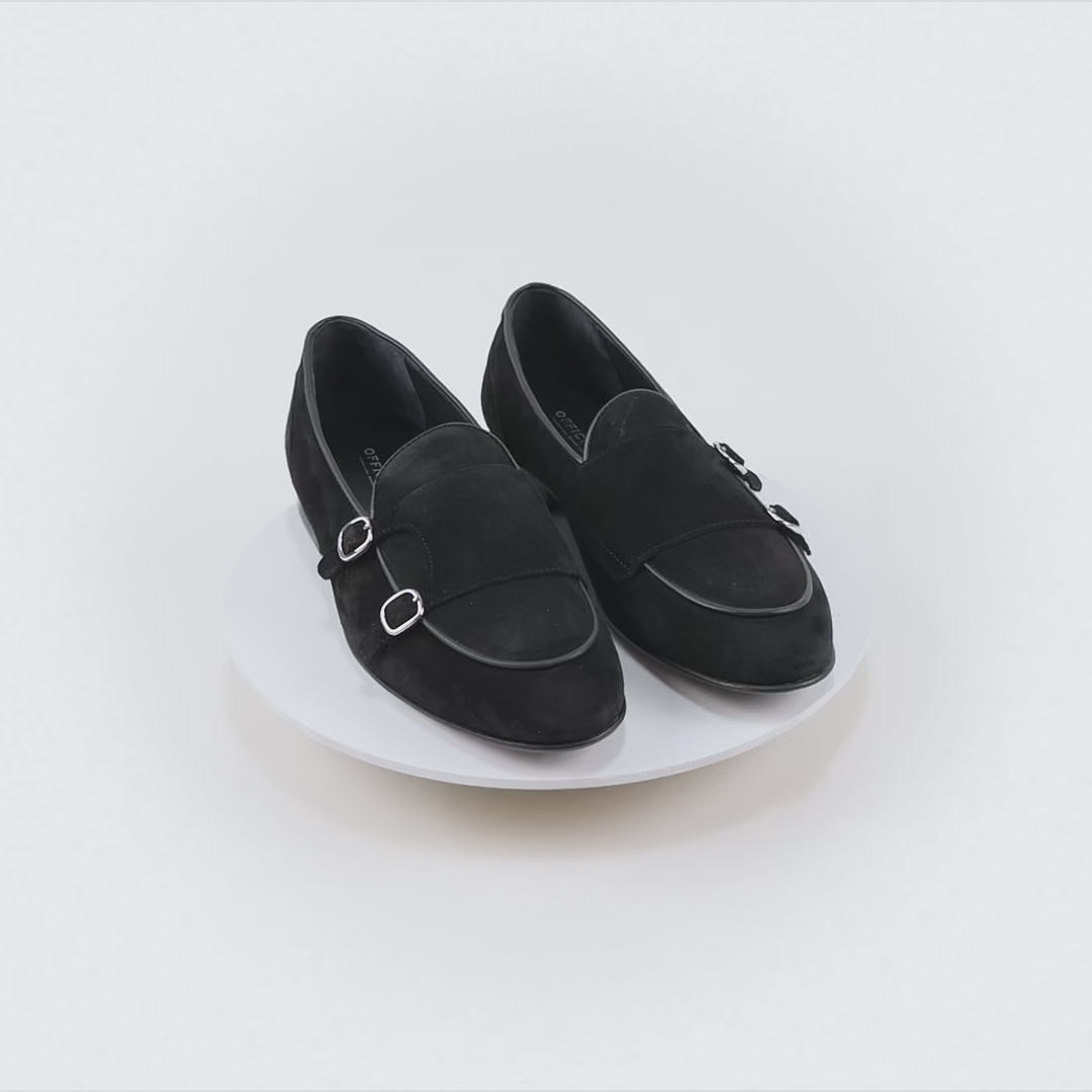 PORTOFINO - Mocassino Doppia Fibbia in Camoscio – Nero