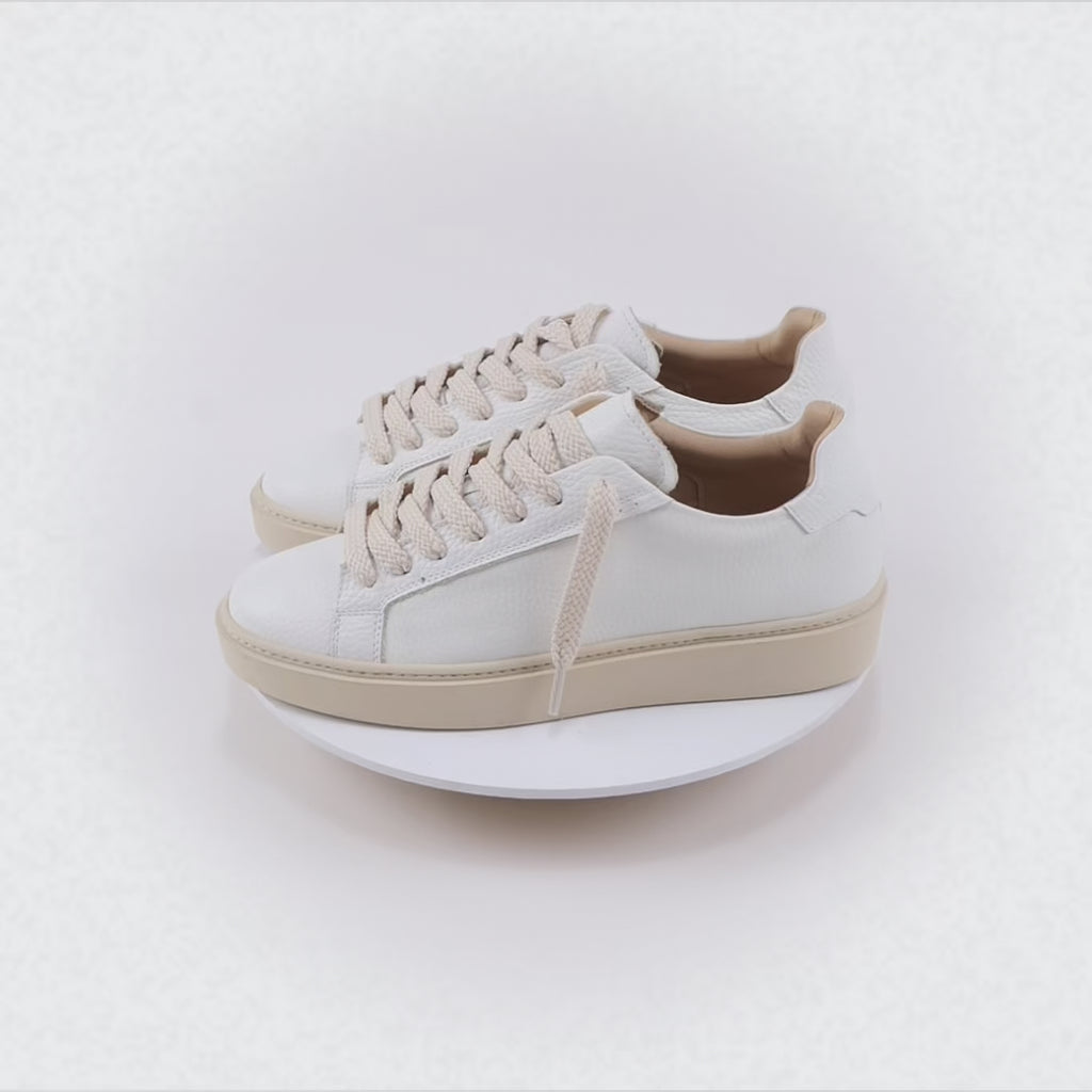 PANAREA - Sneaker Essenziale in Pelle Bottolata - Panna