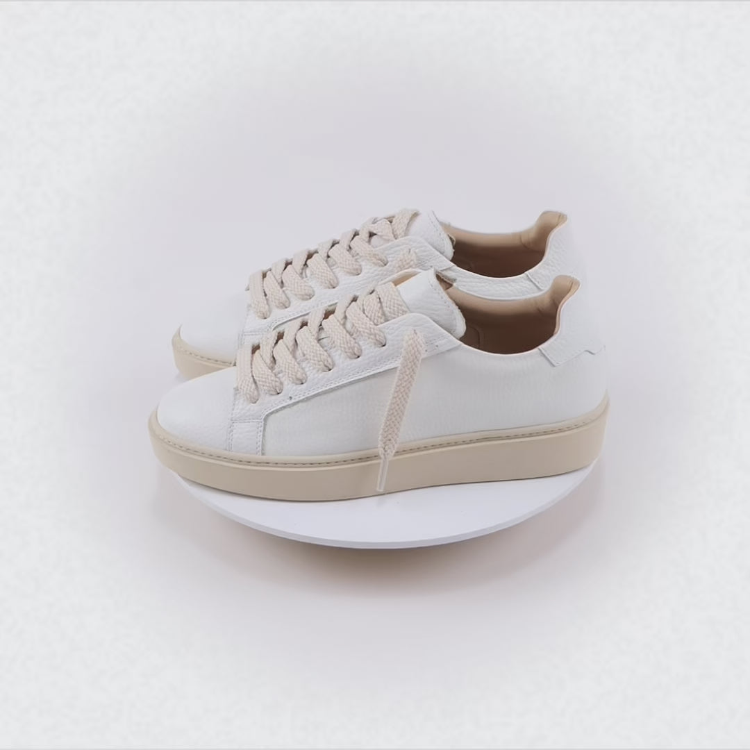 PANAREA - Sneaker Essenziale in Pelle Bottolata - Panna