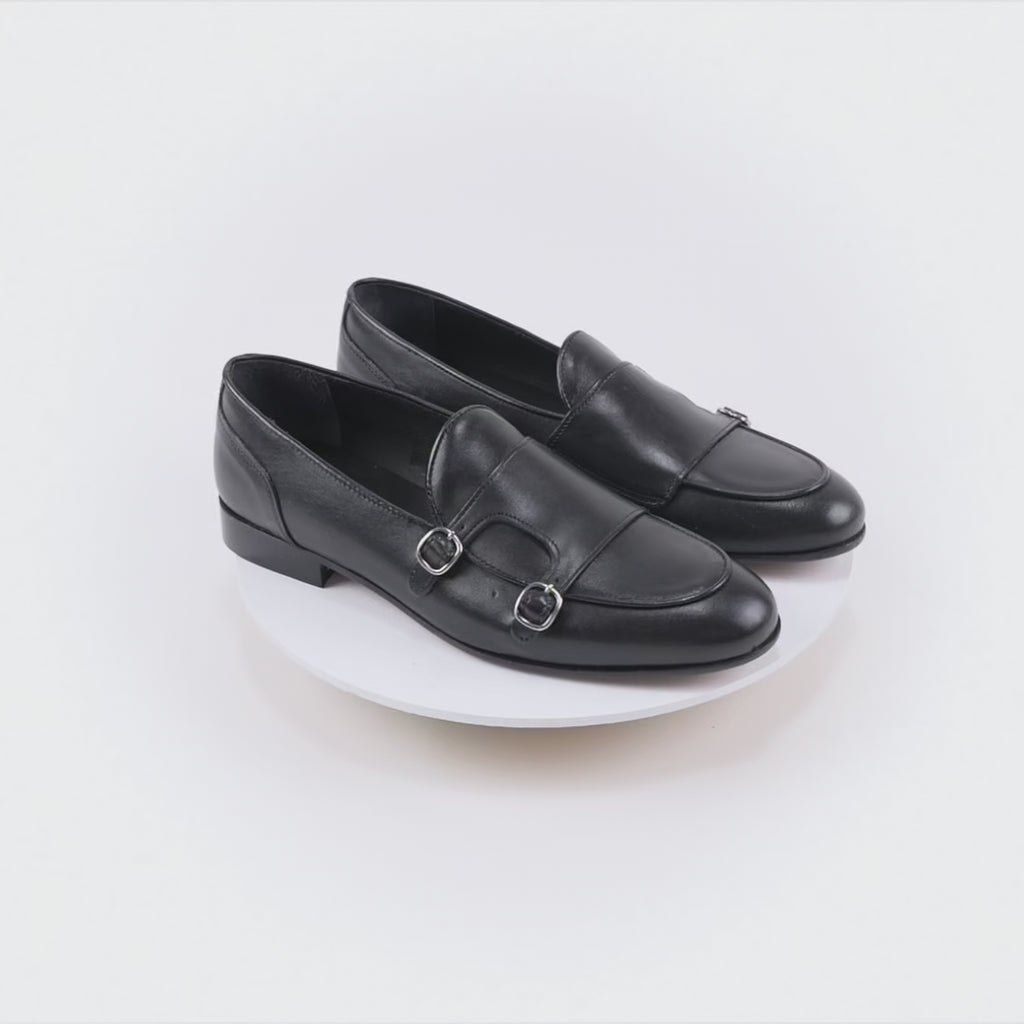 PORTOFINO - Mocassino Doppia Fibbia in Pelle – Nero