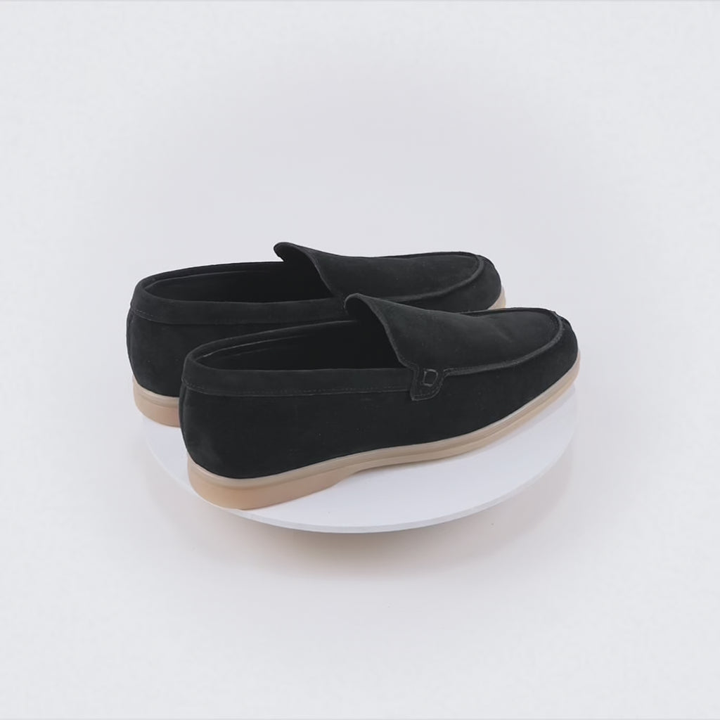 POSITANO - Pantofola in camoscio con fondo comfort – Nero