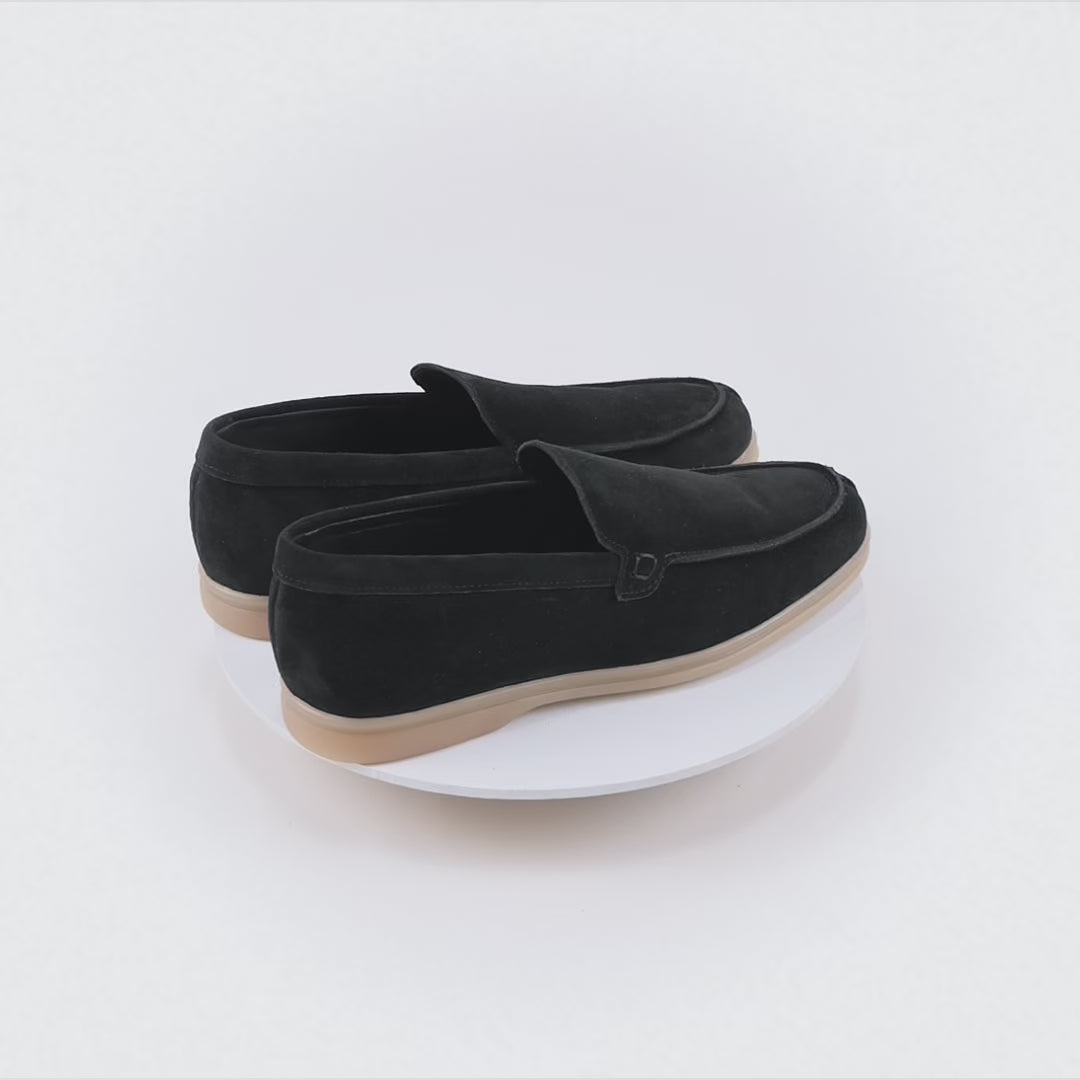 POSITANO - Pantofola in camoscio con fondo comfort – Nero
