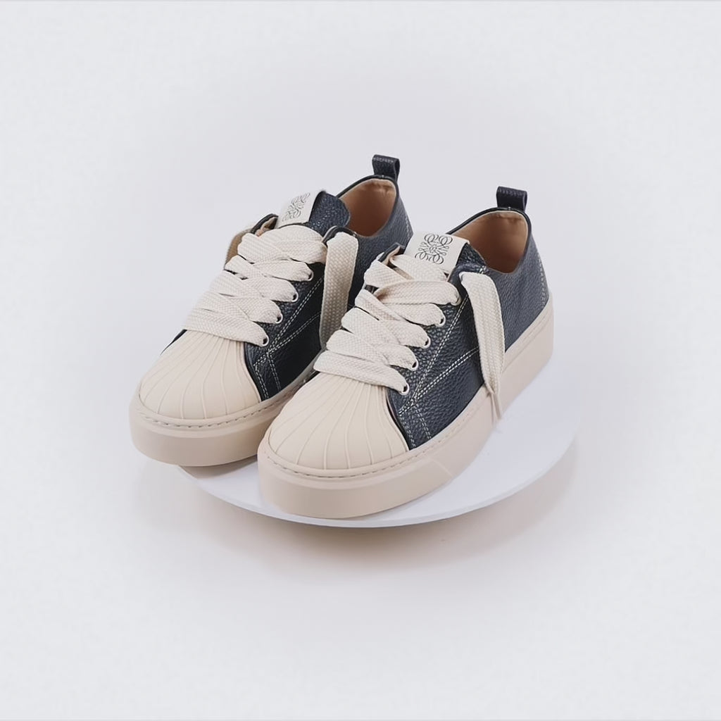 SORRENTO - Sneaker Bassa in Pelle Bottolata con Punta in Gomma – Blu